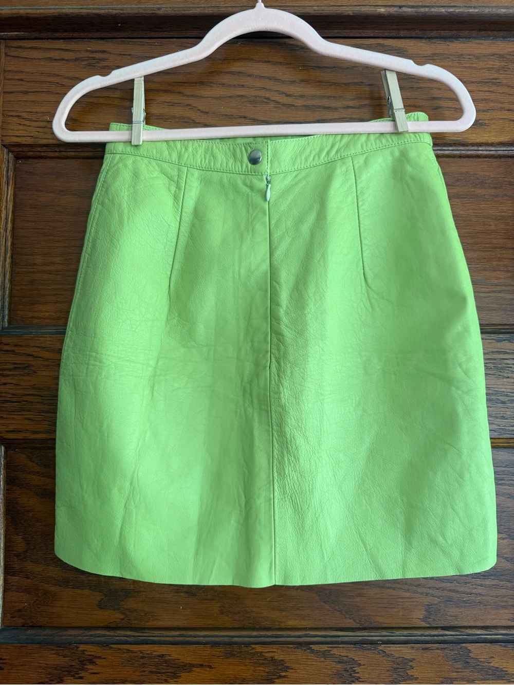 VINTAGE AMERICAN APPAREL Y2K Genuine Leather Mini Skirt Zip Up Apple Green US M - Picture 4 of 6